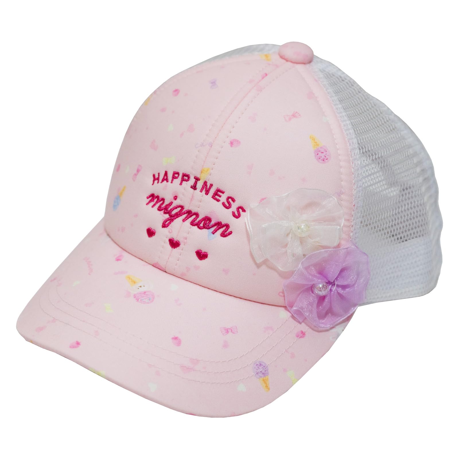 Amazon.co.jp: [happybeans] 帽子 女の子 ﾁｭｰﾙﾌﾗﾜｰﾒｯｼｭｷｬｯﾌﾟ キッズ